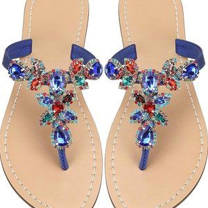 Hinyyrin Rhinestone Sandals,Women's Flats